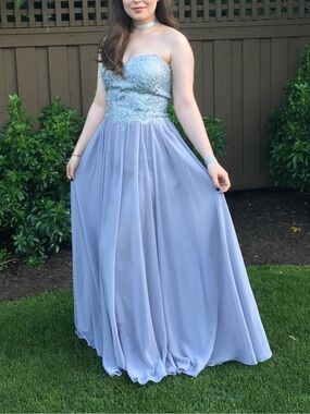 Strapless Grey-Blue Prom Evening Gown with Sweatheart Neckline and Corset Back